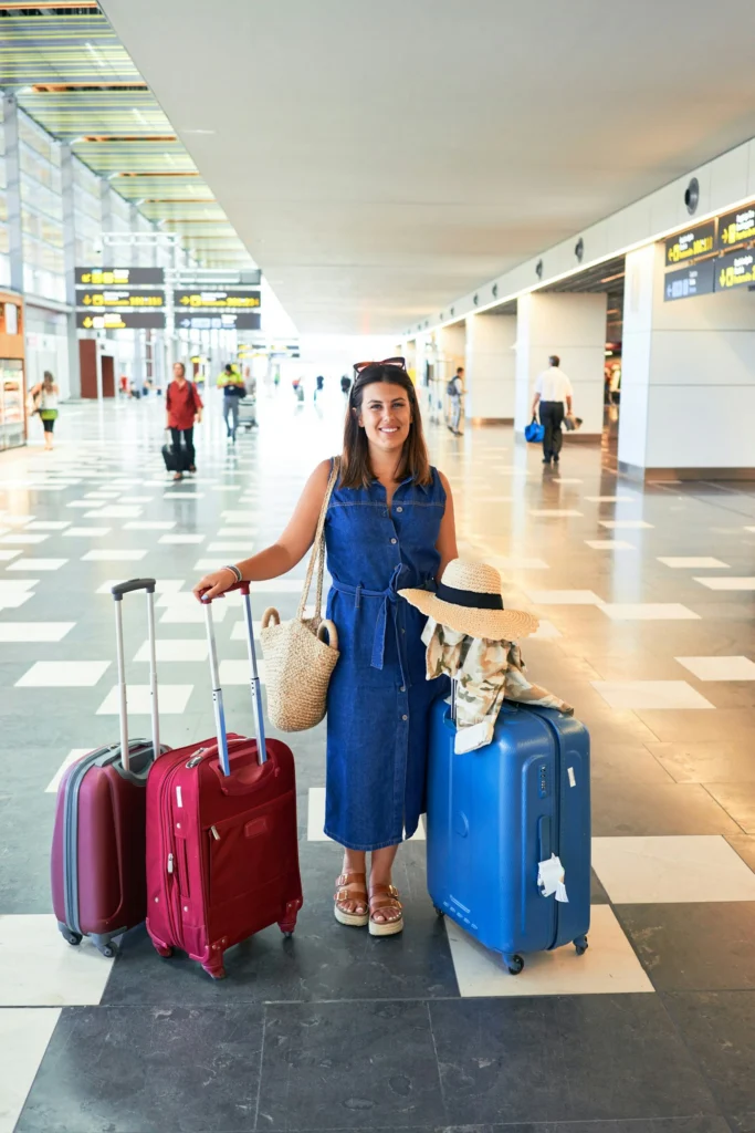 A traveller with two suitcases at the airport